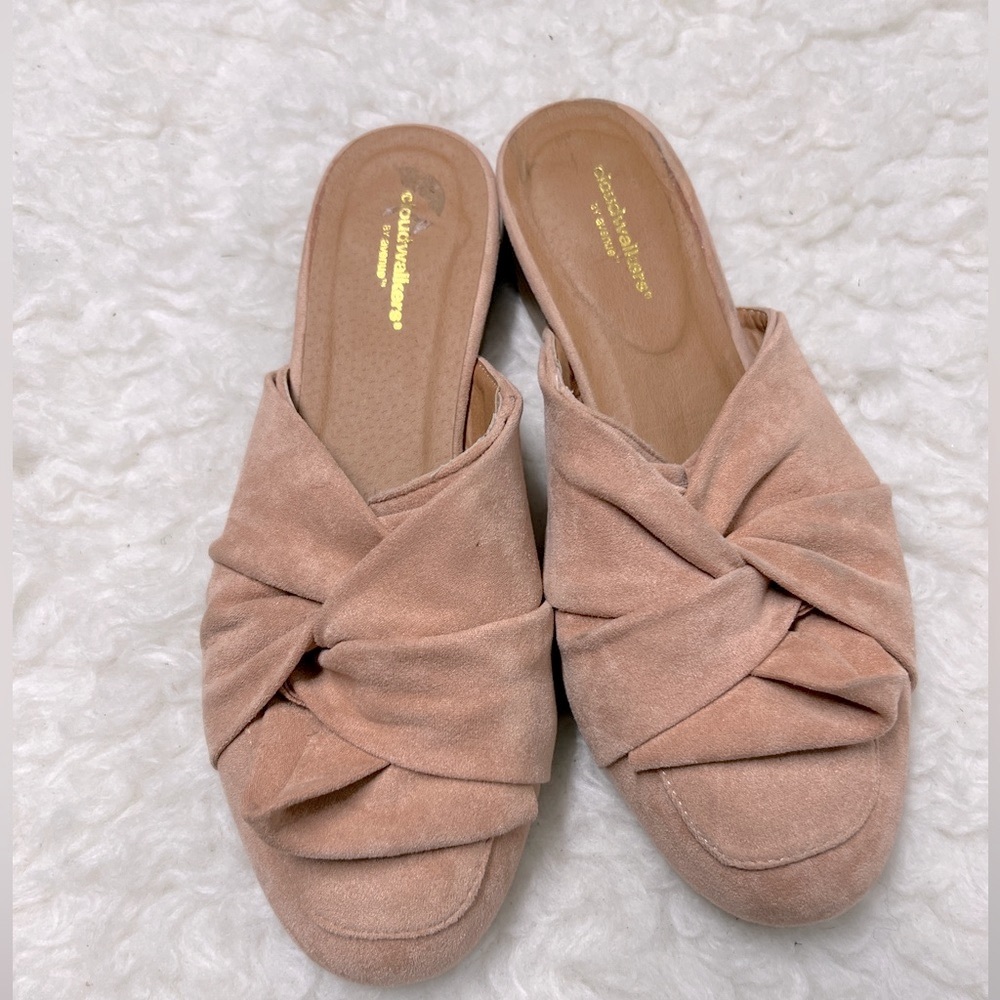 Cloudwalkers eastside dusty Pink nude suede Mules slip on flats sz 9